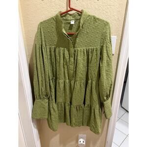 Asa Fashion Olive Green Eyelet Smocked Tiered Mini Dress Tunic
